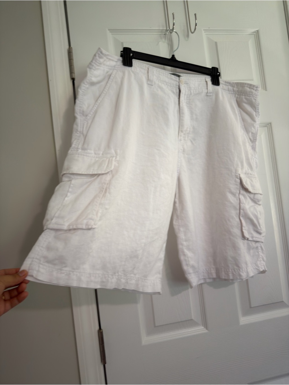 Apt.9 Men's White Solid 100% Linen Cargo Shorts Zip Flat Front size 40